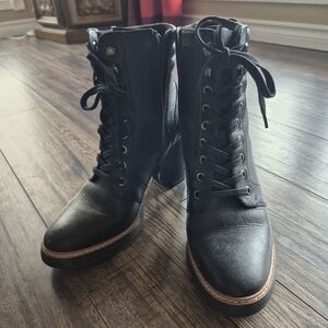 Naturalizer Combat Black Lace-Up Block Heel Ankle Boots 8.5 Size 38.5